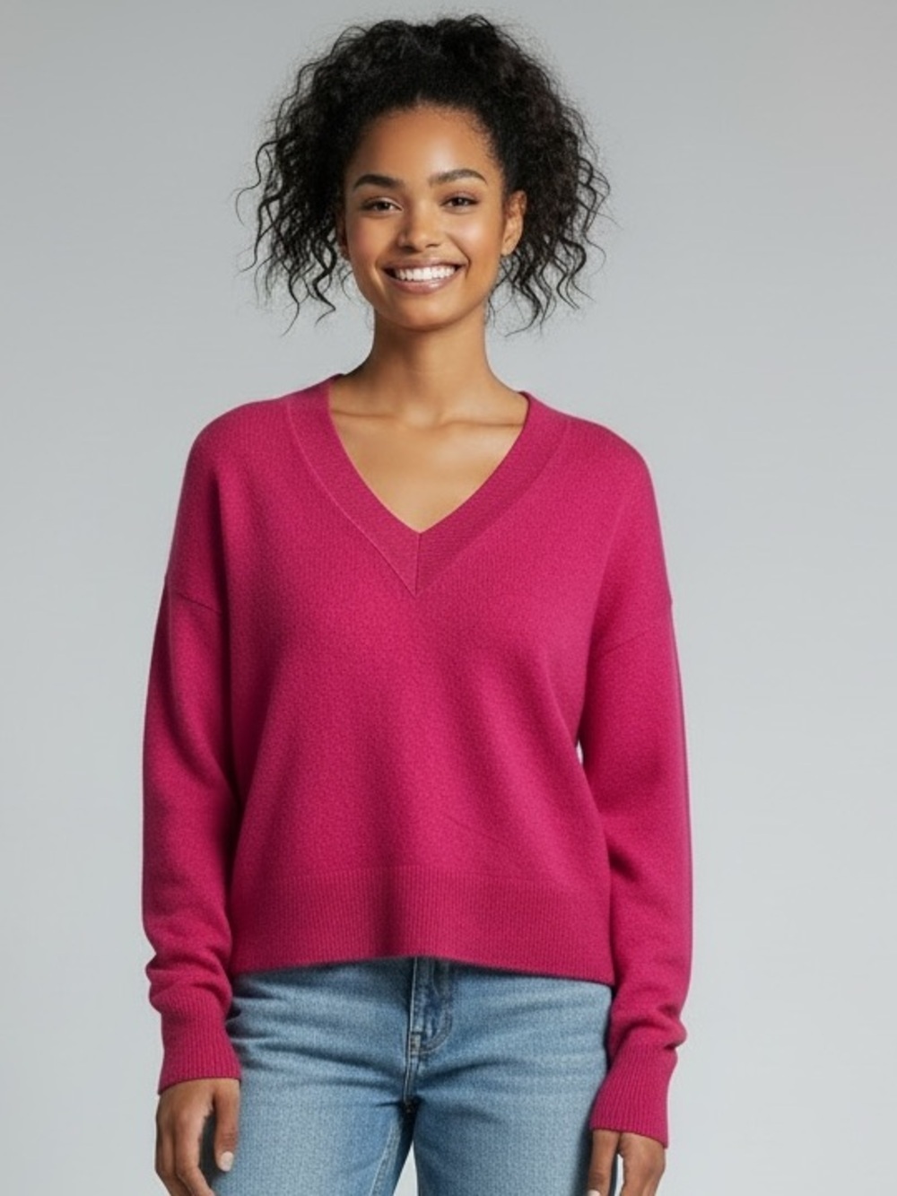 Rachel Zoe Hot Pink Cashmere Long-sleeve v-neck Cropped Sweater Women’s Size M